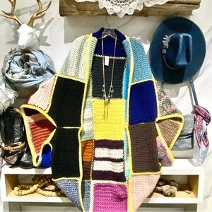 Artisan Patchwork boho cocoon kimono cover up w shabby chic granny cabin vibe